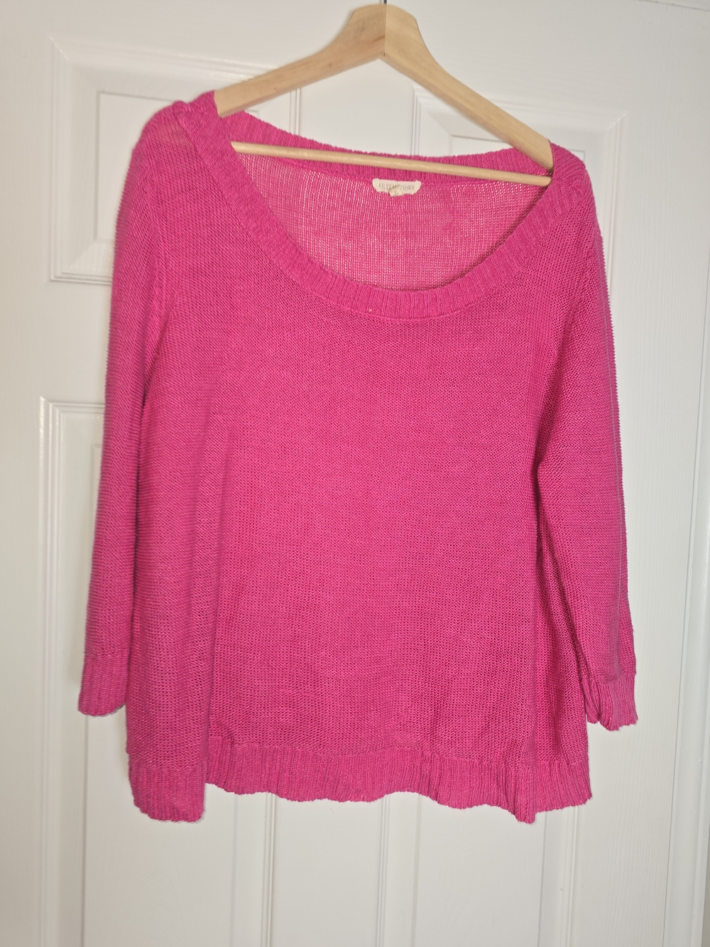Eileen Fisher Bright Pink Scoop Neck 100% Linen Knit Sweater Size XL